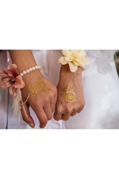 SURPRISE PARTY STORE Bride To Be 1 Bride 10 Team Bride Gold Altın Sarısı Renk Geçici Dövme Bekarlığa Veda Partisi Dövmesi