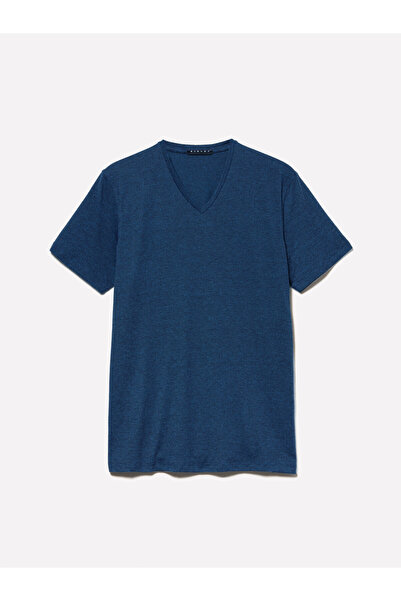 Sisley Ανδρικό μπλουζάκι με κοντό μανίκι με λαιμόκοψη σε σχήμα V από βαμβακερό μείγμα Indigo