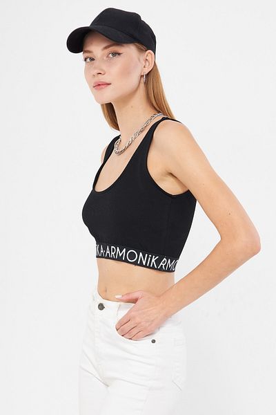 armonika Bluză neagră Crop - Talie elastică, ARM-24Y 001104