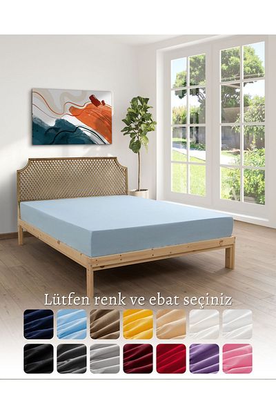 MODELHOME Blue Colored 100% Cotton Combed Fabric Single/Double Fitted Sheet (7 DIFFERENT SIZES)