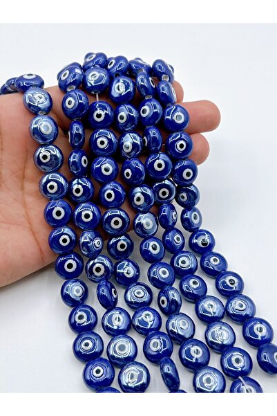 Ebruli Boncuk 14 mm Basık Seramik Nazar 5’li Renk Takı Yapımı Aksesuar Boncuk...