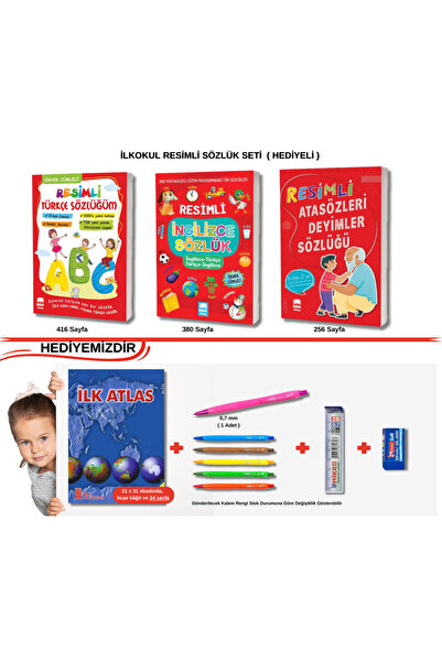 Ema Kitap İlkokul Resimli Türkçe İngilizce Ve Atasözleri Deyimler Sözlük Seti(Hediyeli)