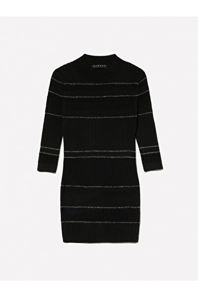 Sisley Γκρι ριγέ μείγμα βισκόζης και βαμβακιού - Γυναικείο πουλόβερ με λεπτομέρεια ρίγες