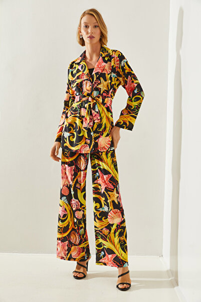 Bianco Lucci Palazzo Belted Trousers Set - Patterned, Lower Upper Set 21255 60251654