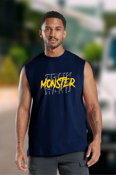 BESSA Navy Blue Oversize Men's T-Shirt/Athlete - Crew Neck, Cotton, Sleeveless