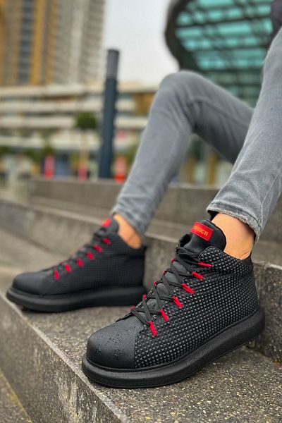 BZ Moda B111 Milano - Ανδρικές αθλητικές μπότες με ορθοπεδική σόλα και κορδόνια CST Μαύρο/Κόκκινο