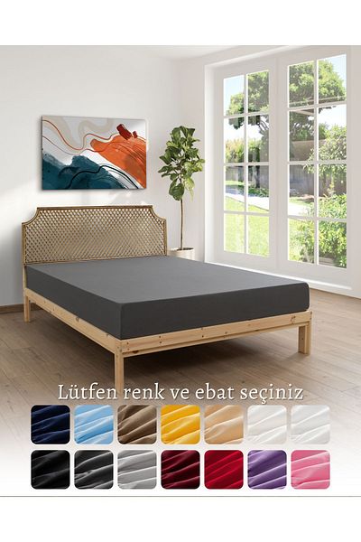 MODELHOME Anthracite Colored 100% Cotton Combed Fabric Single/Double Fitted Sheet (7 DIFFERENT SIZES)