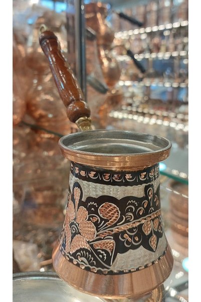 Bakır Center Copper Coffee Pot 7 Cup Coffee Pot Hand Embroidered Family Size Stylish Design Coffee Pot Turkish Coffee Pot