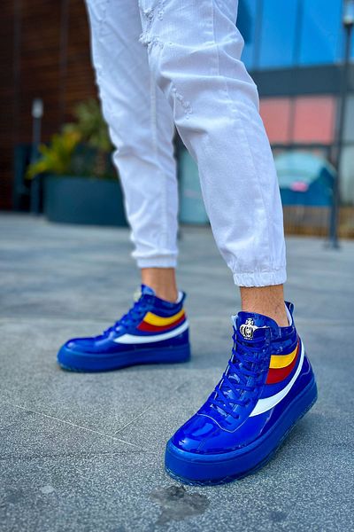 BZ Moda B973 Majesty Blue Orthopedic Patent Leather Ανδρικές αθλητικές μπότες - Lace-up, Casual