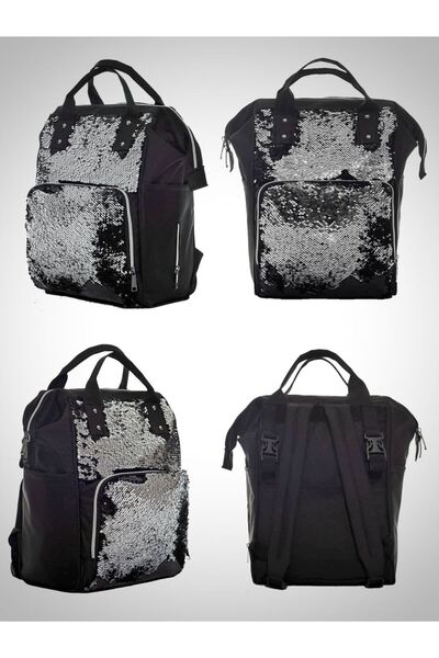 tıfıl Black Sequined Baby Care Bag Mother Baby Backpack Models Baby Maternity Bag