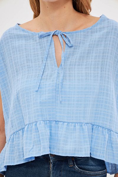 armonika Bluză crop oversize albastră - mânecă liliac și fustă legată ARM-24Y 001088