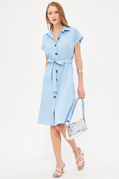 armonika Baby Blue κοντομάνικο πουκάμισο φόρεμα - Ζώνη, ARM-19Y 001068