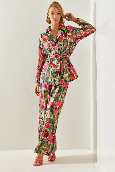 Bianco Lucci طقم بنطلون بالازو بحزام - منقوش، طقم علوي سفلي 21255 60251654