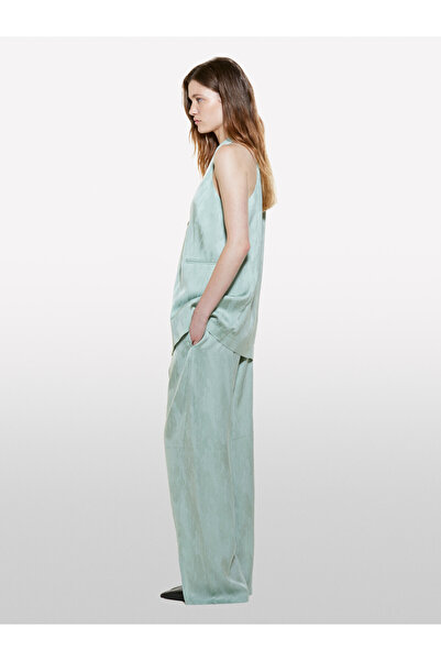 Sisley Mint Green Linen - Women's Jacquard and Slit Trousers