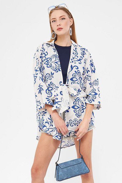 armonika Cămașă Kimono pentru femei cu model albastru închis - aspect in ARM-24Y 001079