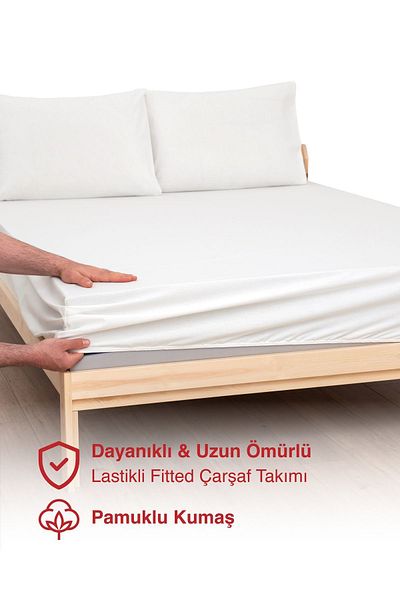 MODELHOME Cream Colored 100% Cotton Combed Cotton Single/Double Fitted Sheet (7 DIFFERENT SIZES)