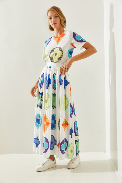 Bianco Lucci Súprava skladanej sukne a topu s kvetinovým vzorom – elastický pás dámske 2097 60251668