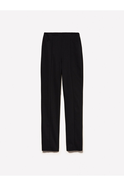 Sisley Pantaloni de damă cu talie înaltă - bumbac negru, fermoar ascuns, design lateral