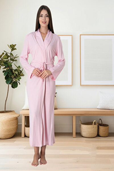 CT MODA تصميم وردي - ثوب نسائي طويل بحزام من القطن