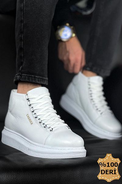 BZ Moda B258 Roma Ανδρικά Αθλητικά Μποτάκια - Γνήσιο δέρμα, Ορθοπεδική Σόλα, Λευκό με κορδόνια