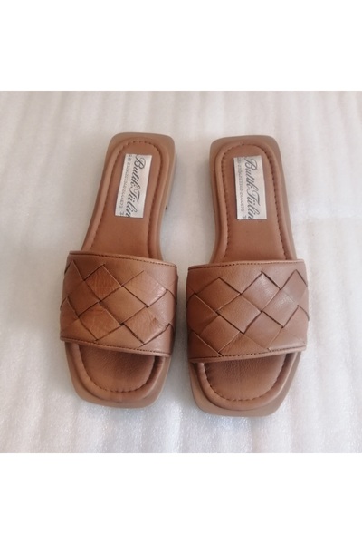 Butik Tülin Kadın hakiki dana derisi taba el örgü yumuşak rahat kaymaz sert y...