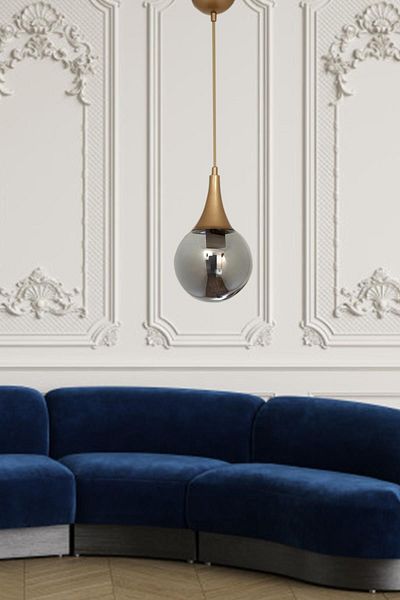 EYS Aydınlatma Smoked Glass Modern Pendant Chandelier - Round Globe River Single Antique Model