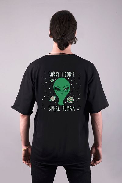 Darkia Double Sided Oversize Black T-shirt - Alien Alien Print