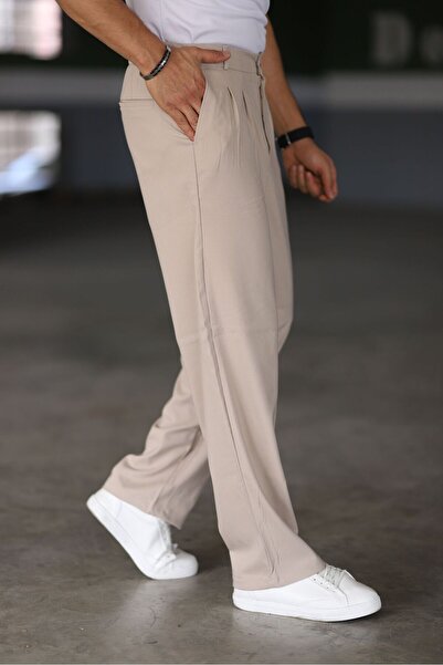 Bürke Φαρδύ παντελόνι CREAM - Διπλή πλισέ, ελαστική μέση και χαλαρή εφαρμογή