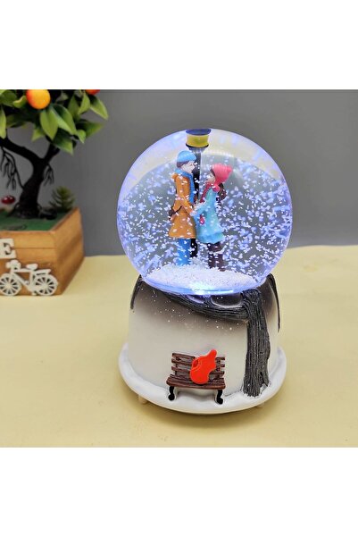 Genel Markalar Sokak Lambasının Altındaki Aşıklar Işıklı Müzikli Orta Boy Kar...