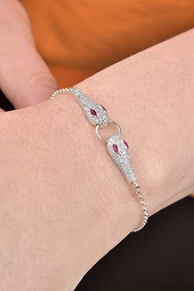 jelux silver Gümüş 925 Ayar Yılan Başlı Yakut Gözlü Şans Bilekliği
