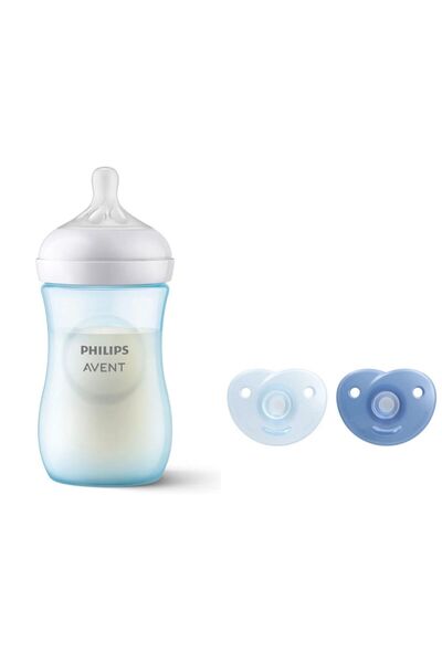 Philips Avent Natural PP Mavi Biberon 260 ml,1 Ay Üstü SCY903/21 ve Soothie Emzik Mavi 2'li 0-6 Ay