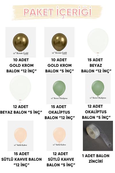 Gold Center Set of 100 White and Gold Chrome Eucalyptus Sea Sand Balloons
