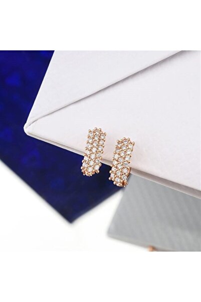 jelux silver Gümüş 925 Ayar Kadın Özel Tasarım Rose Renkli Zirkon Taşlı Küpe