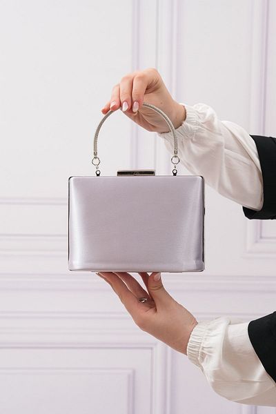 ROZA CANTA Γυναικείο Σατέν Ασημένιο Βραδινό Φόρεμα Clutch Clutch Τσάντα Portfolio