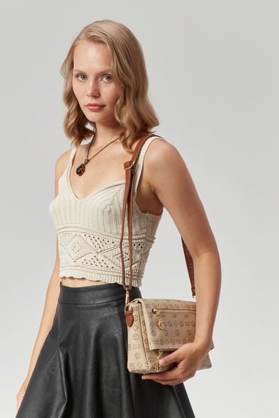 Morpelikan Monogram Patterned Women's Portfolio - 4 Compartment Crossbody Shoulder Bag