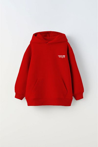 The Champ Clothing Червен унисекс детски суитшърт с качулка, полар, с щампа Great View