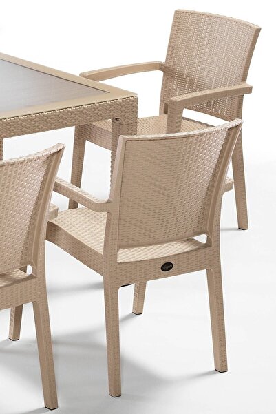 Novussi Liverno Suya ve Güneşe Dayanıklı 6 Koltuklu 90x150 Dikdörtgen Camlı Masa Rattan Bahçe Balkon Takımı