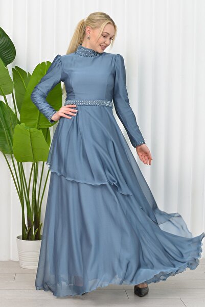 poplinmoda Janjan Çift Katlı Taşlı Abiye-hürrem Model