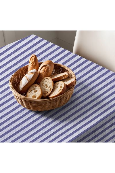KAMİZ Linen Tablecloth - Navy Blue Striped