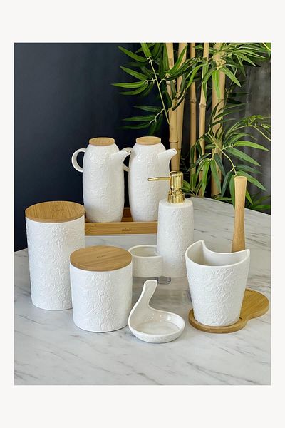 ACAR 8-Piece Bamboo Porcelain Kayla Kitchen Set