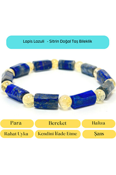 YILDIZ DOĞAL TAŞ Sertifikalı Lapis Lazuli ve Sitrin  Doğal Taş Bileklik
