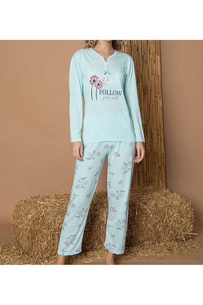 skycott women's plus size Button-Down Long-sleeved pajamas set floral follow printed pajamas