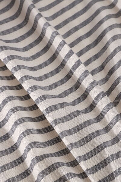 KAMİZ Linen Tablecloth - Gray Striped Design