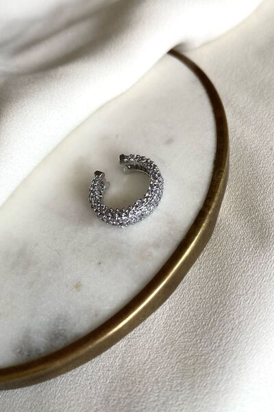 gaila design Zirkon Taşlı Gümüş Rengi Earcuff Kıkırdak Küpesi
