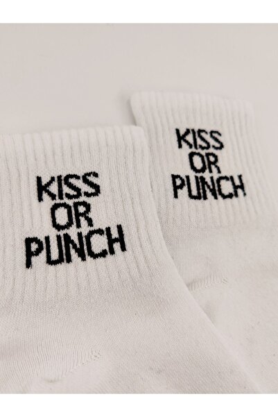 Shuttle Park Бели унисекс чорапи с изрязани комикси - написано с целувка или юмрук