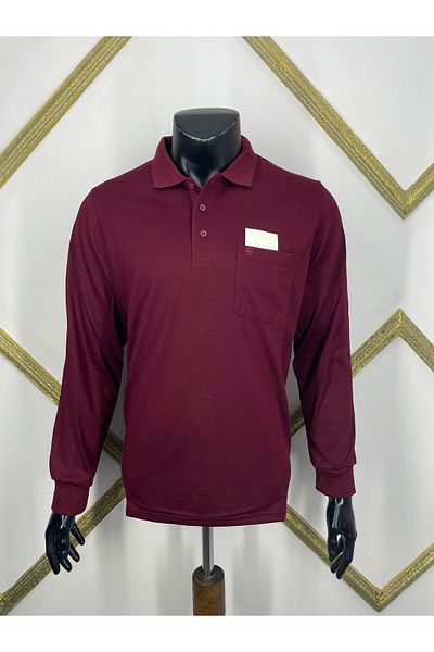 Sadık Collection Men's Large Size Polo Collar Combed Cotton Long Sleeve Pocket Sweater 1104
