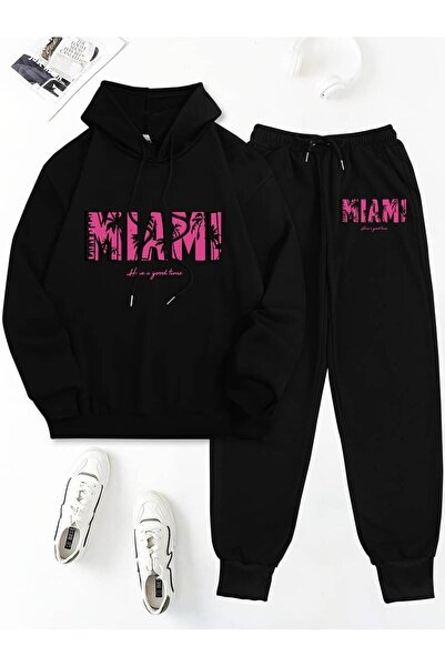 Elvino Women's Oversize Printed Relaxed Cut Winter Thick Sweatshirt and Jogge...