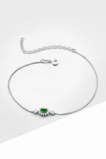 jelux silver Gümüş 925 Ayar Oval Zirkon Zümrüt Taşlı Ayarlanabilir Anturaj Bi...