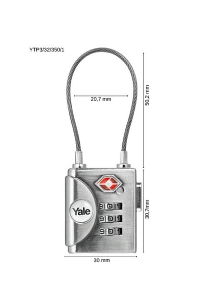 Yale kilit Yale Ytp3 Padlock Cable Combination Blister Packaged Gray