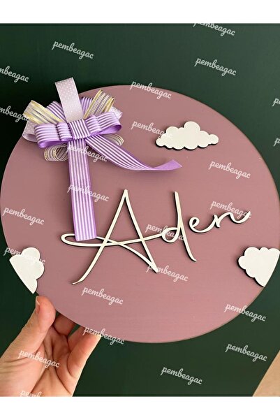 Pembe Ağaç Tasarım Atölyesi Mor Kurdaleli Süsleme Konsept Tasarım Isme Özel Bebek Kapısüsü Çocuk Odası